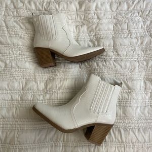 Brand New White Faux Croc Square Toe Ankle Booties
